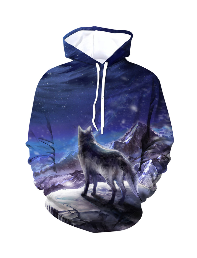 Wolf Mountain 3D All Over Print Hoodie for Men Women, Starry Night Graphic Pullover Sweatshirt