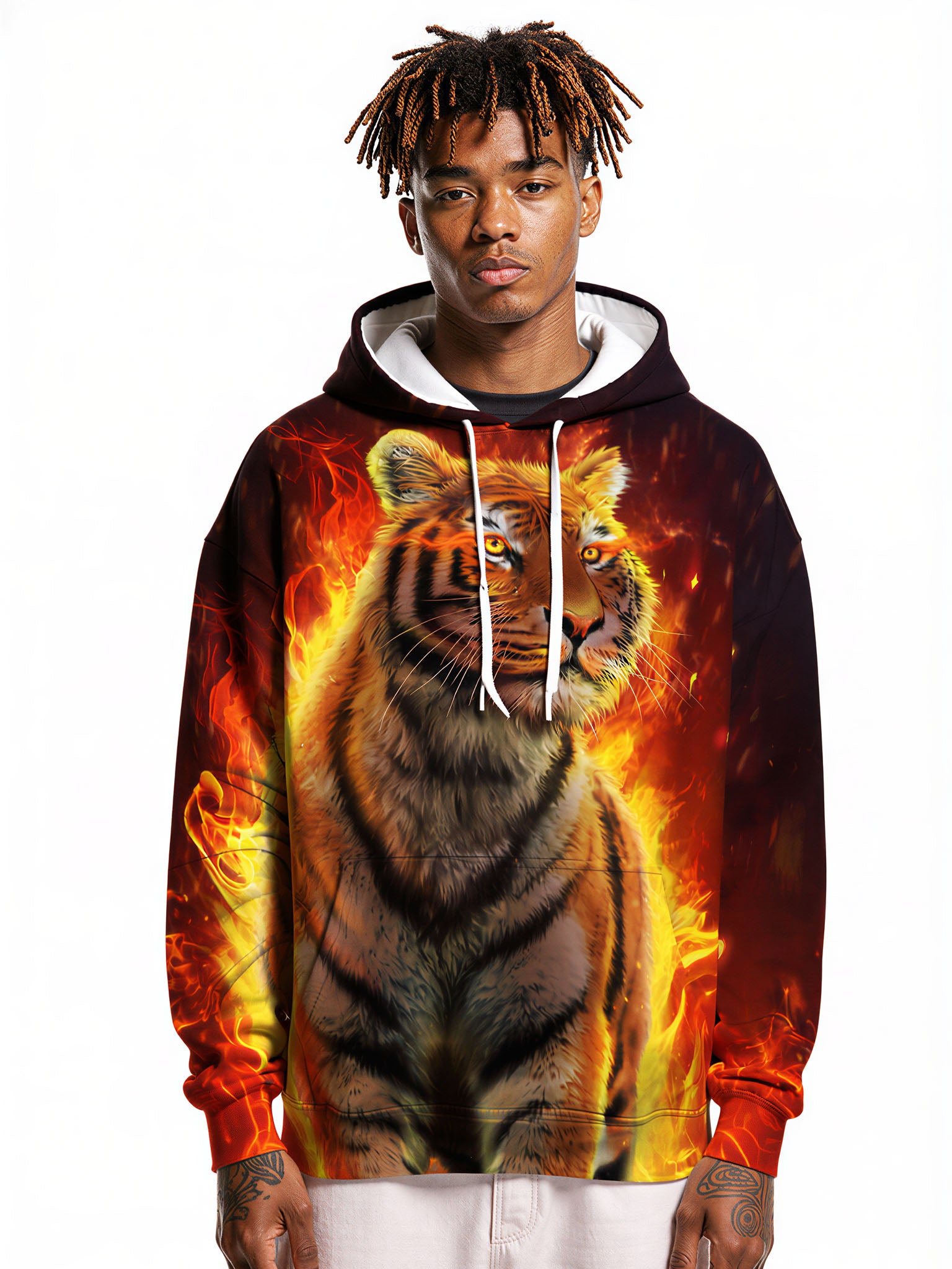 Men Women 3D All Over Print Fire Tiger Hoodie Sweatshirt for Casual Streetwear