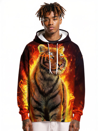 Men Women 3D All Over Print Fire Tiger Hoodie Sweatshirt for Casual Streetwear