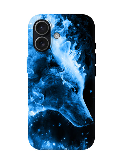 Blue Flame Wolf Edgy Cyberpunk Tough Phone Case