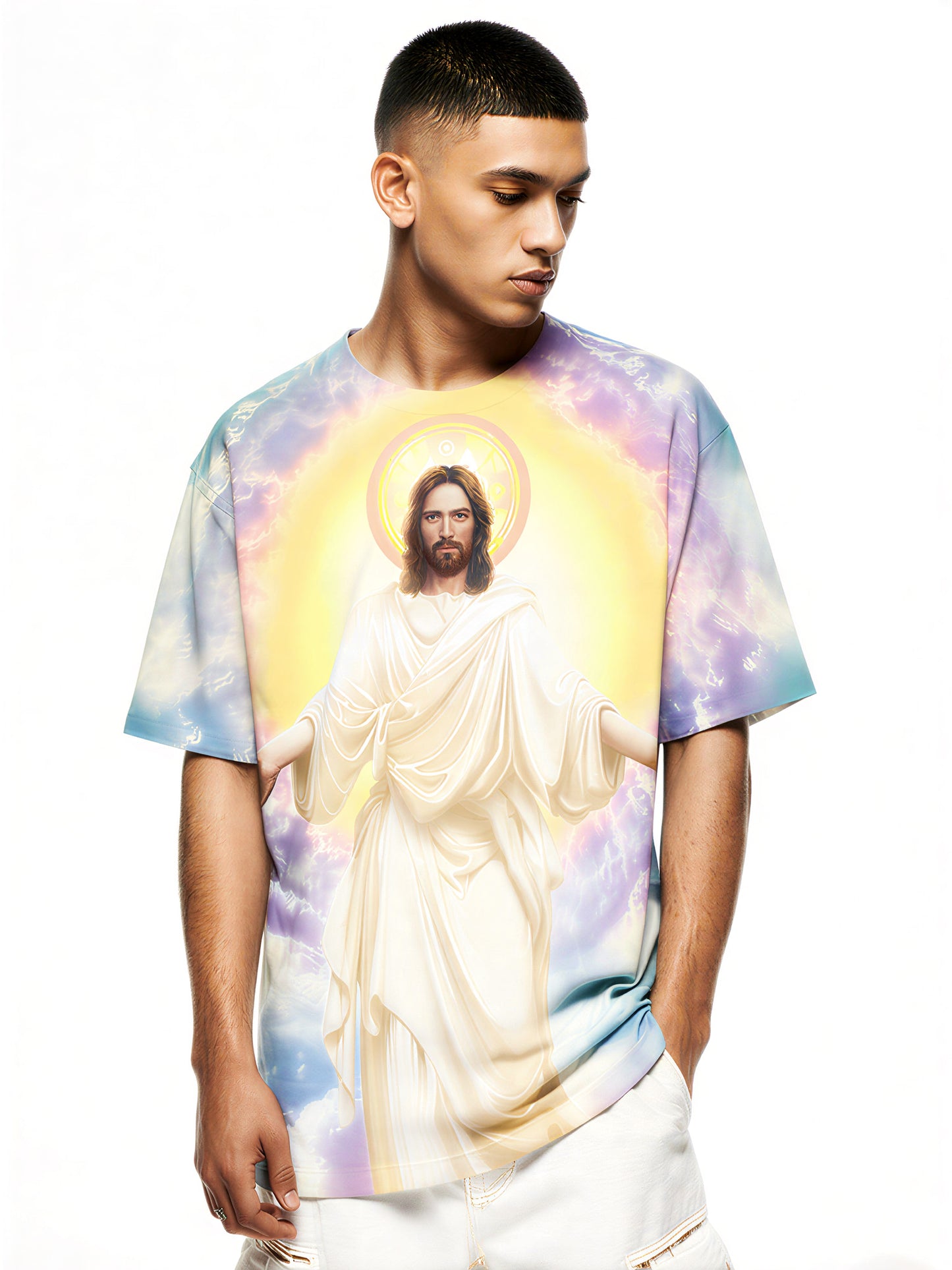 Jesus Christ 3D All Over Print T-Shirt for Men Women Divine Sky Halo Religious Graphic Sweatshirt
