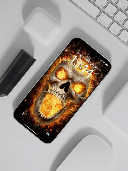 Shattered Inferno Skull Phone Wallpaper