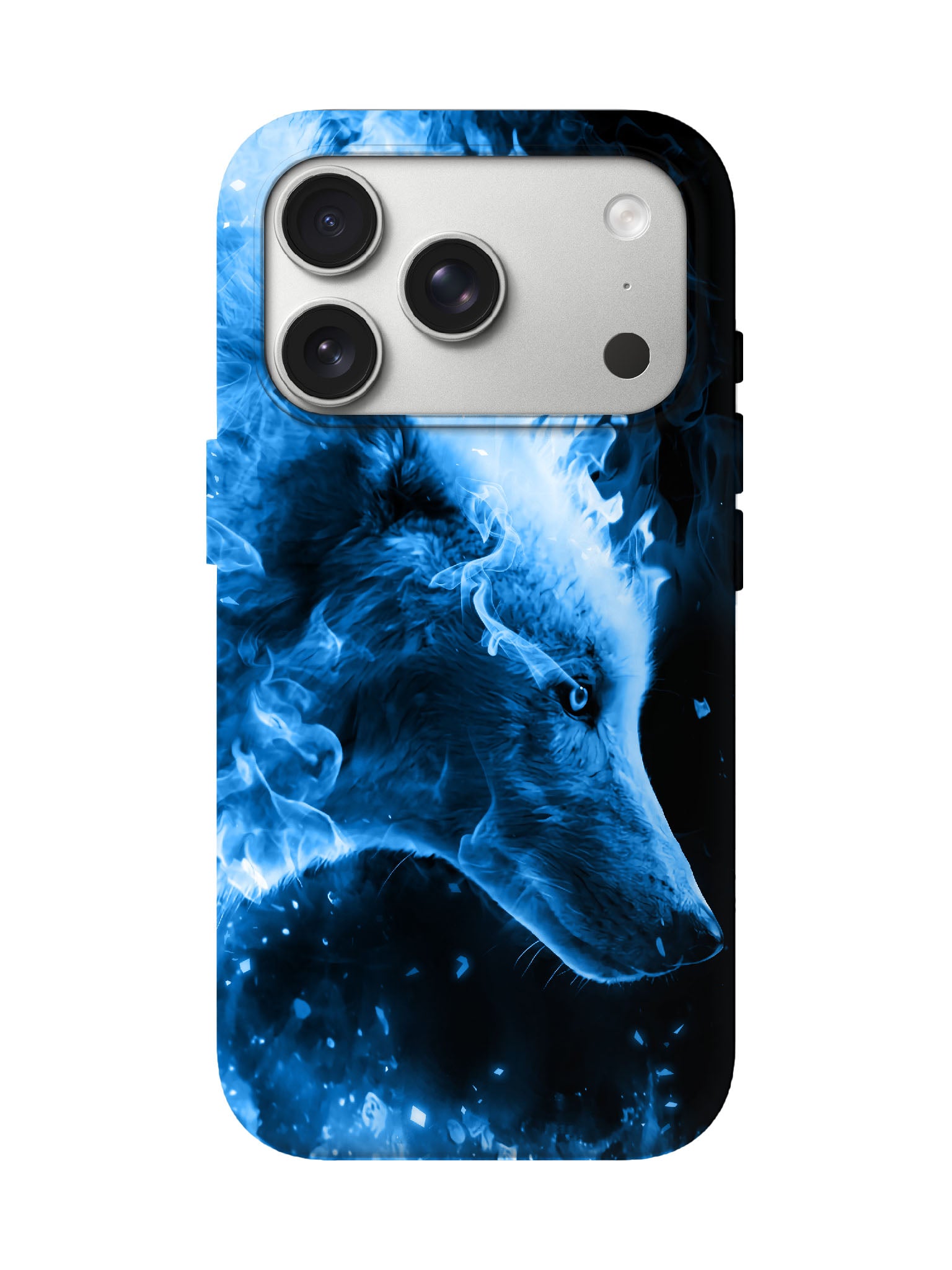 Blue Flame Wolf Edgy Cyberpunk Tough Phone Case