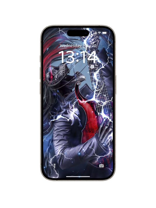 Lightning Skeleton Guitarist (Red Stripe) Phone Wallpaper