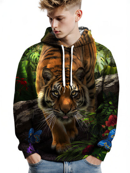 Tiger Jungle 3D All Over Print Hoodie for Men Women, Wild Animal Nature Graphic Sweatshirt