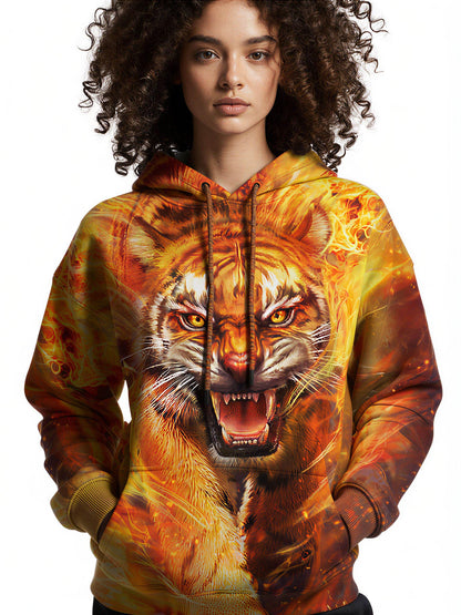 3D All Over Print Fire Tiger Hoodie Sweatshirt Graphic Pullover For Men Women