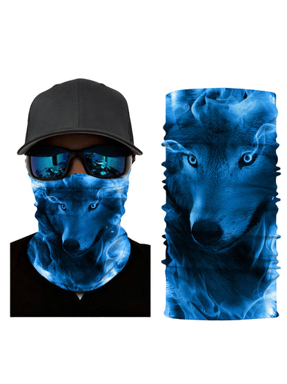 Tube Face Mask with 3D all over print featuring mystical blue wolf and smoke effect, Aesthetic streetwear unisex design, breathable fabric and windproof for outdoor use