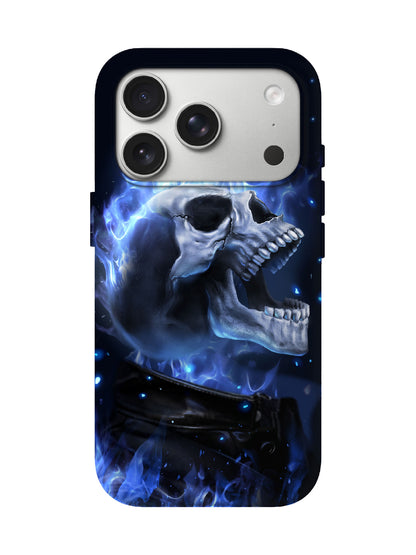 Skull with Blue Flame Edgy Cyberpunk Tough Phone Case