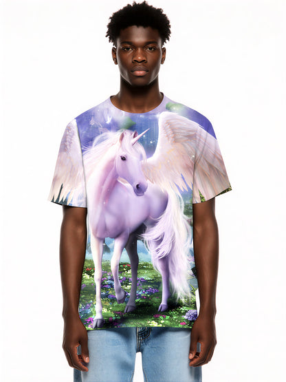 3D All Over Print Unicorn T-Shirt for Men Women Fantasy Winged Horse Graphic Pullover
