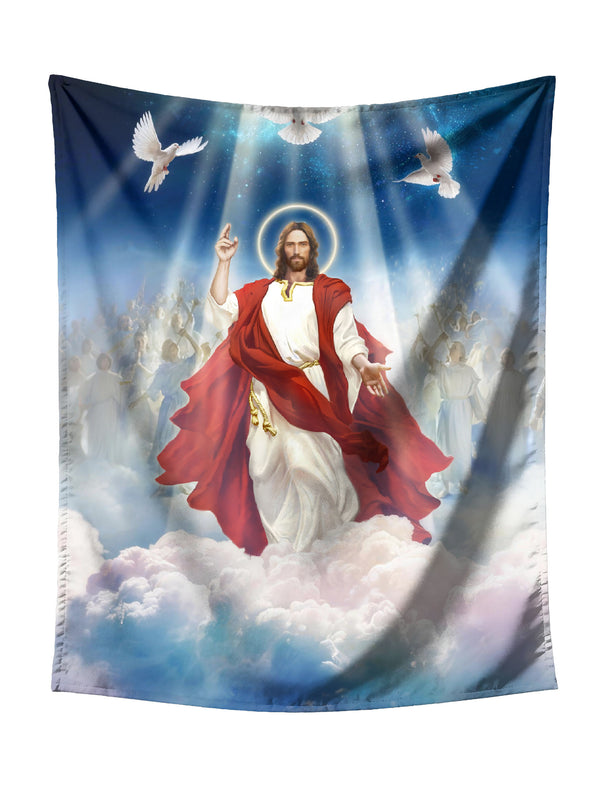 Side-Profile Cosmic Tiger (Blue-Purple Stripes) on Starry Galaxy Tapestry - Mystical Fantasy Wall Hanging