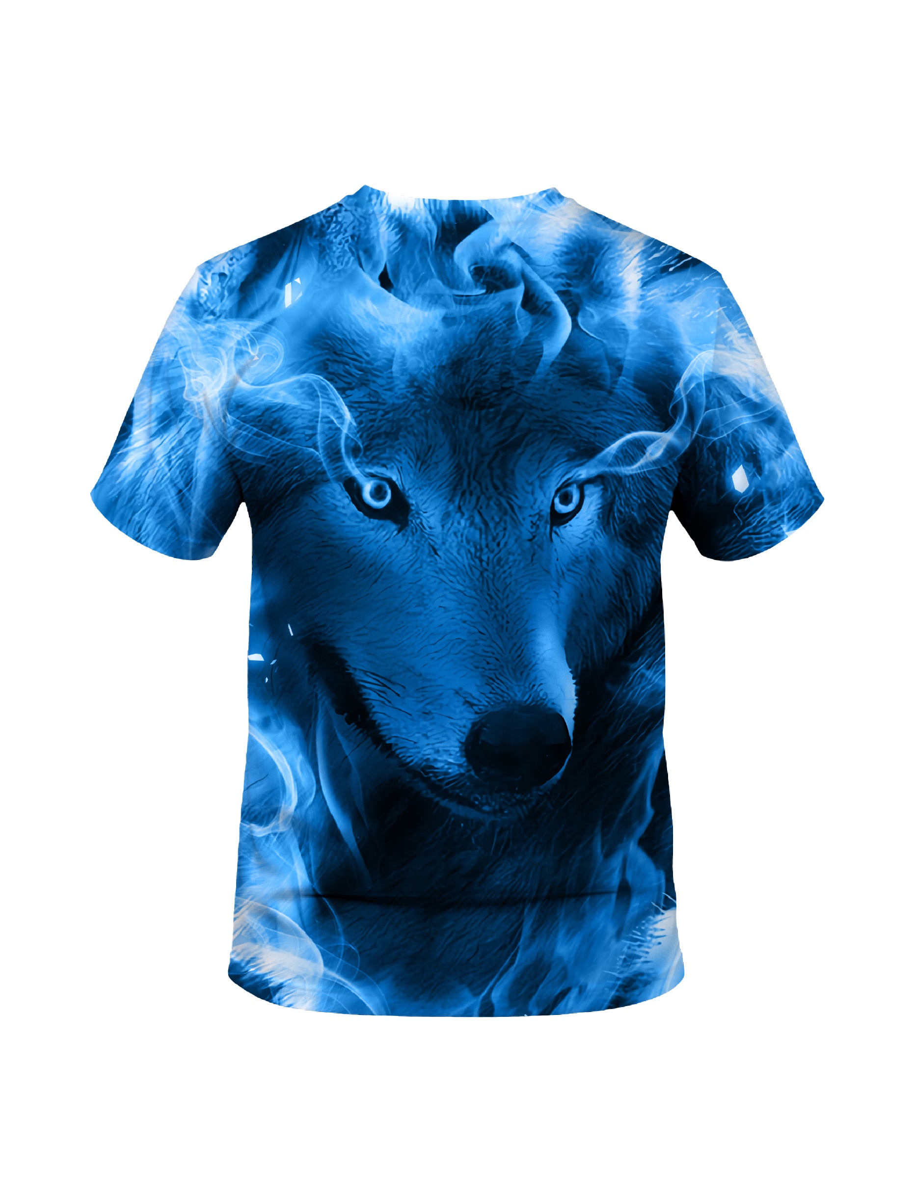 3D All Over Print Wolf T-Shirt for Men Women Blue Flame Art Style