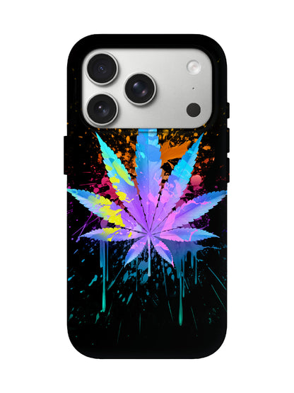 Neon Cannabis Leaf Splatter Cyberpunk Protective Phone Case