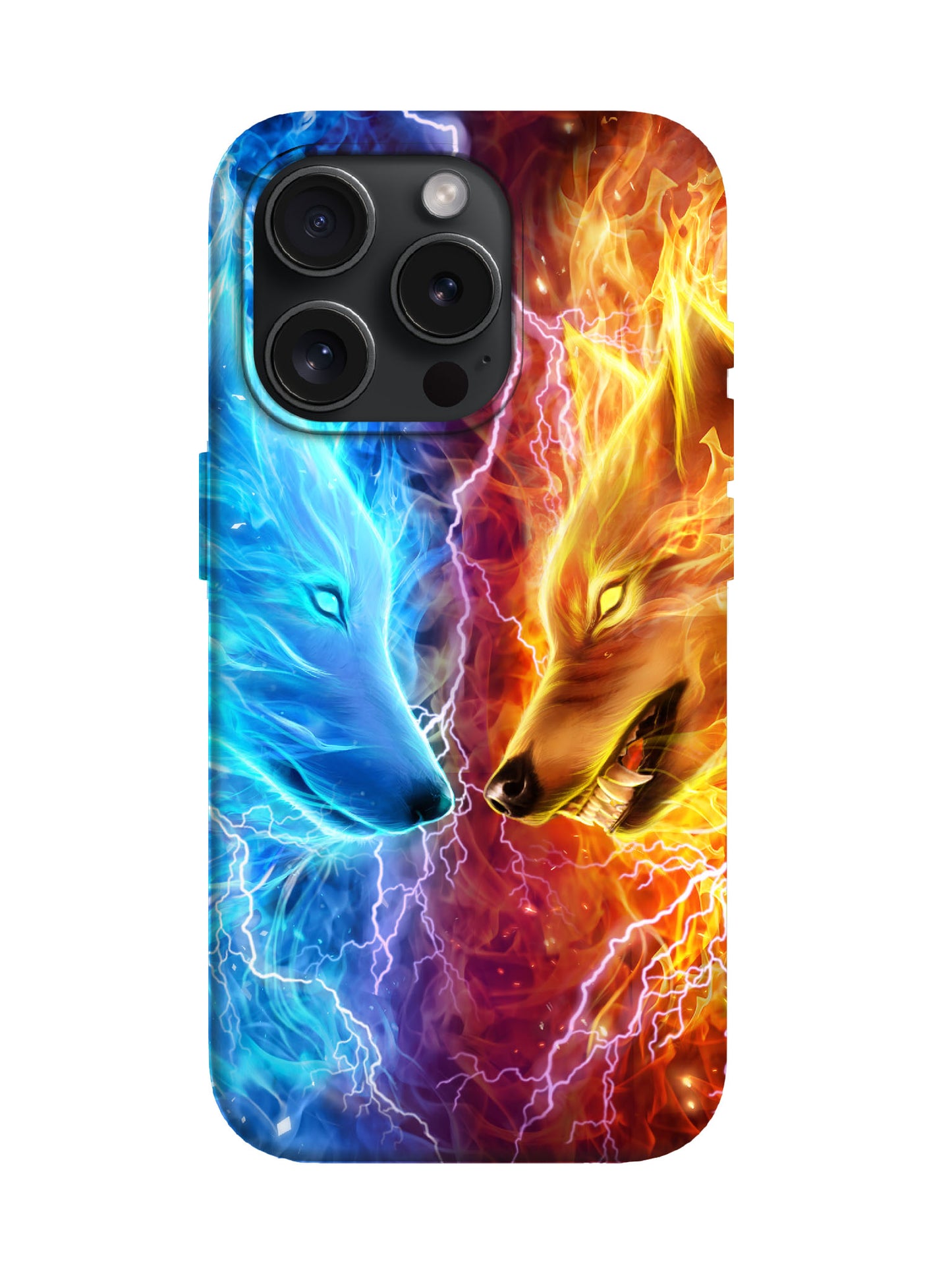 Dual Wolf Flame Lightning Edgy Tough Phone Case