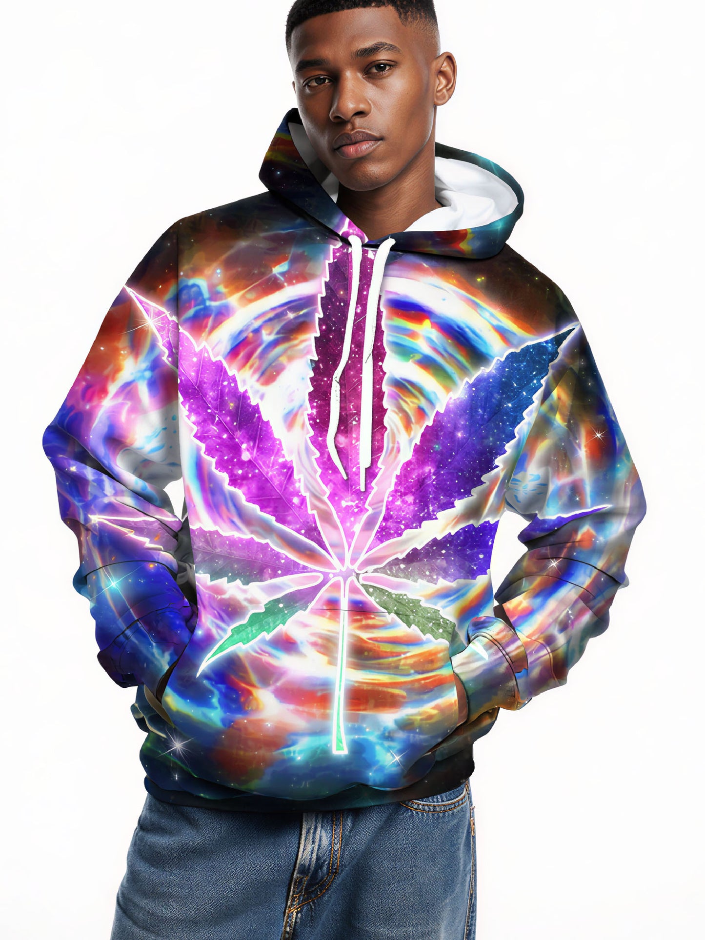 Galaxy Cannabis Leaf 3D All Over Print Hoodie Unisex Soft Cotton Blend Streetwear