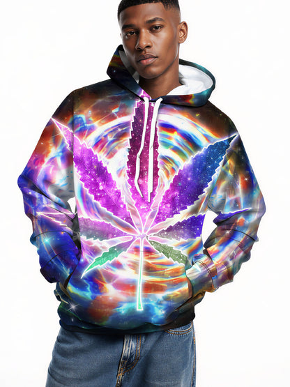 Galaxy Cannabis Leaf 3D All Over Print Hoodie Unisex Soft Cotton Blend Streetwear