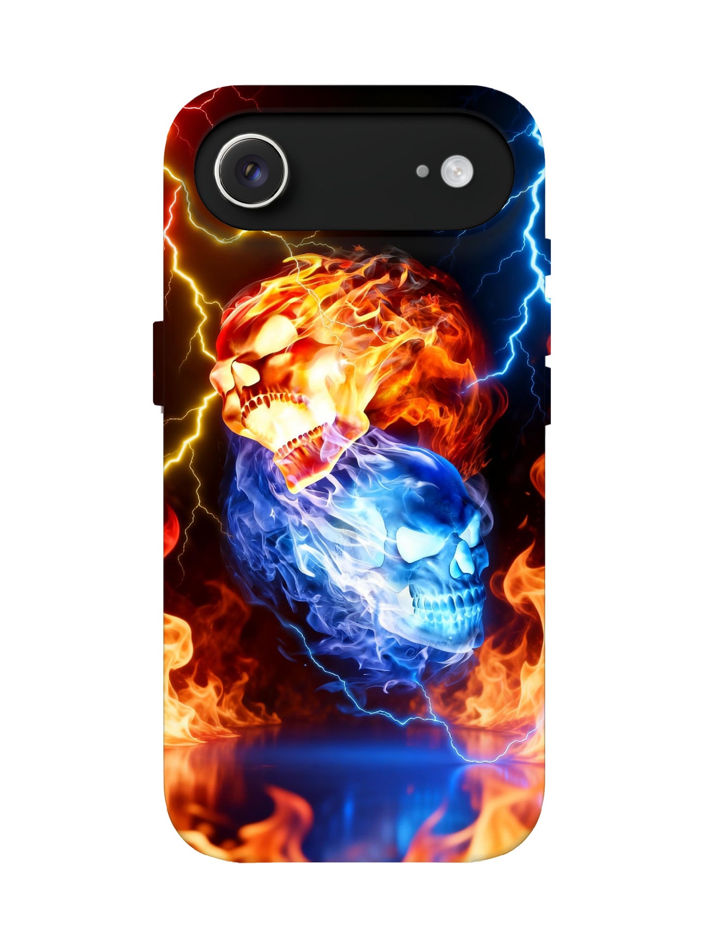 Dual Skull Flame and Lightning Edgy Cyberpunk Tough Phone Case