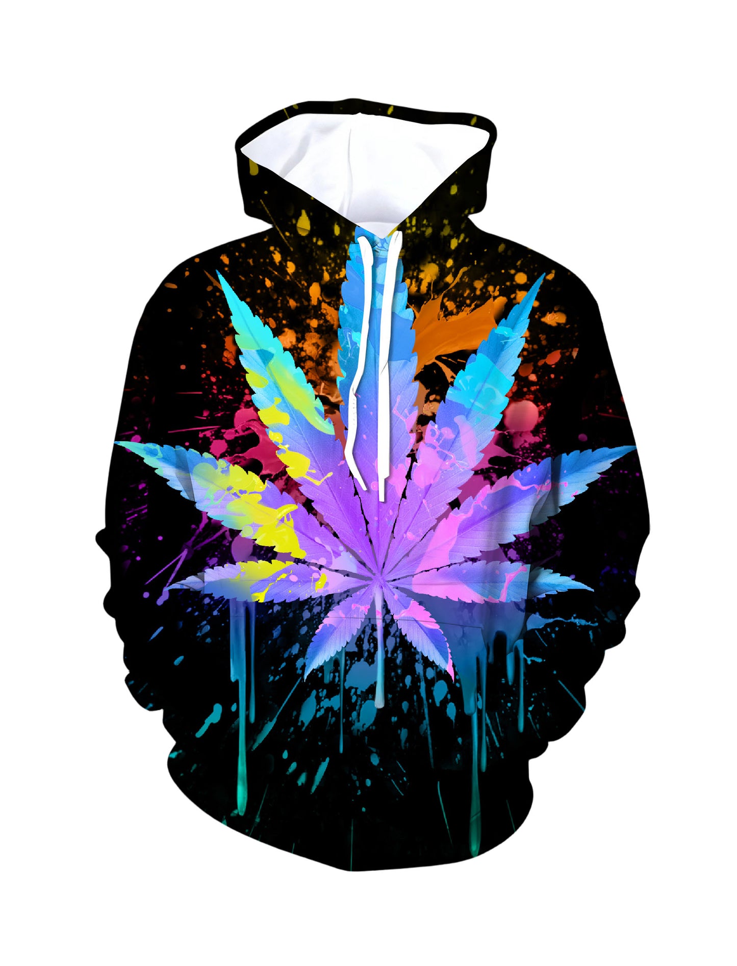Splatter Paint Gradient Cannabis Leaf 3D Unisex Edgy Streetwear Hoodie