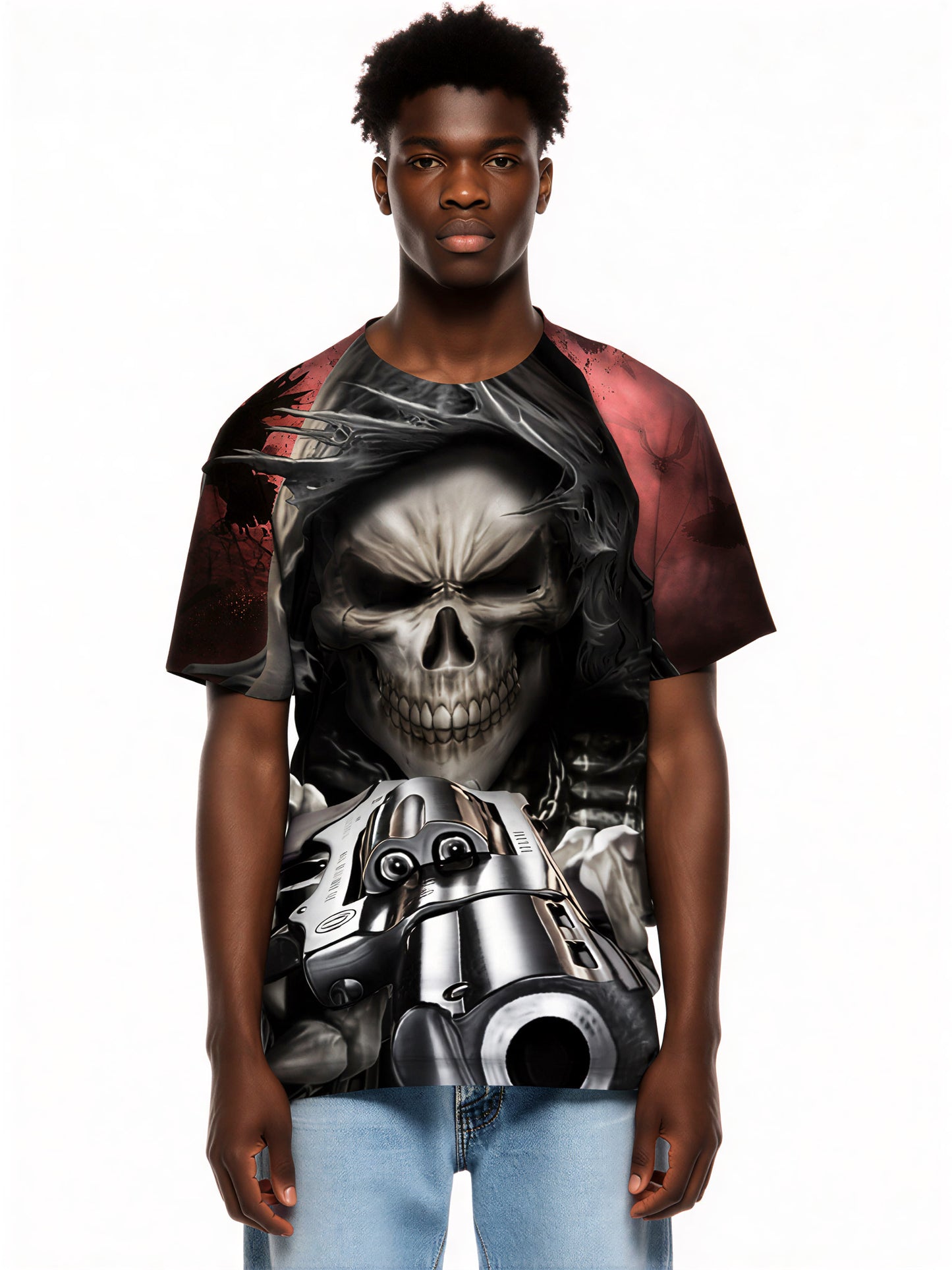 Men Women 3D All Over Print Skull Gun T-Shirt Gothic Streetwear Graphic Sweatshirt