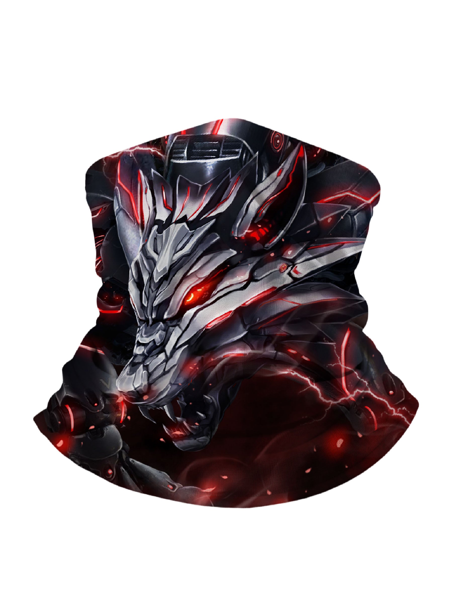 Balaclava with 3D all over print cyber wolf head in electric red lightning, E-Girl E-Boy streetwear unisex, breathable fabric and windproof for gaming or outdoor use