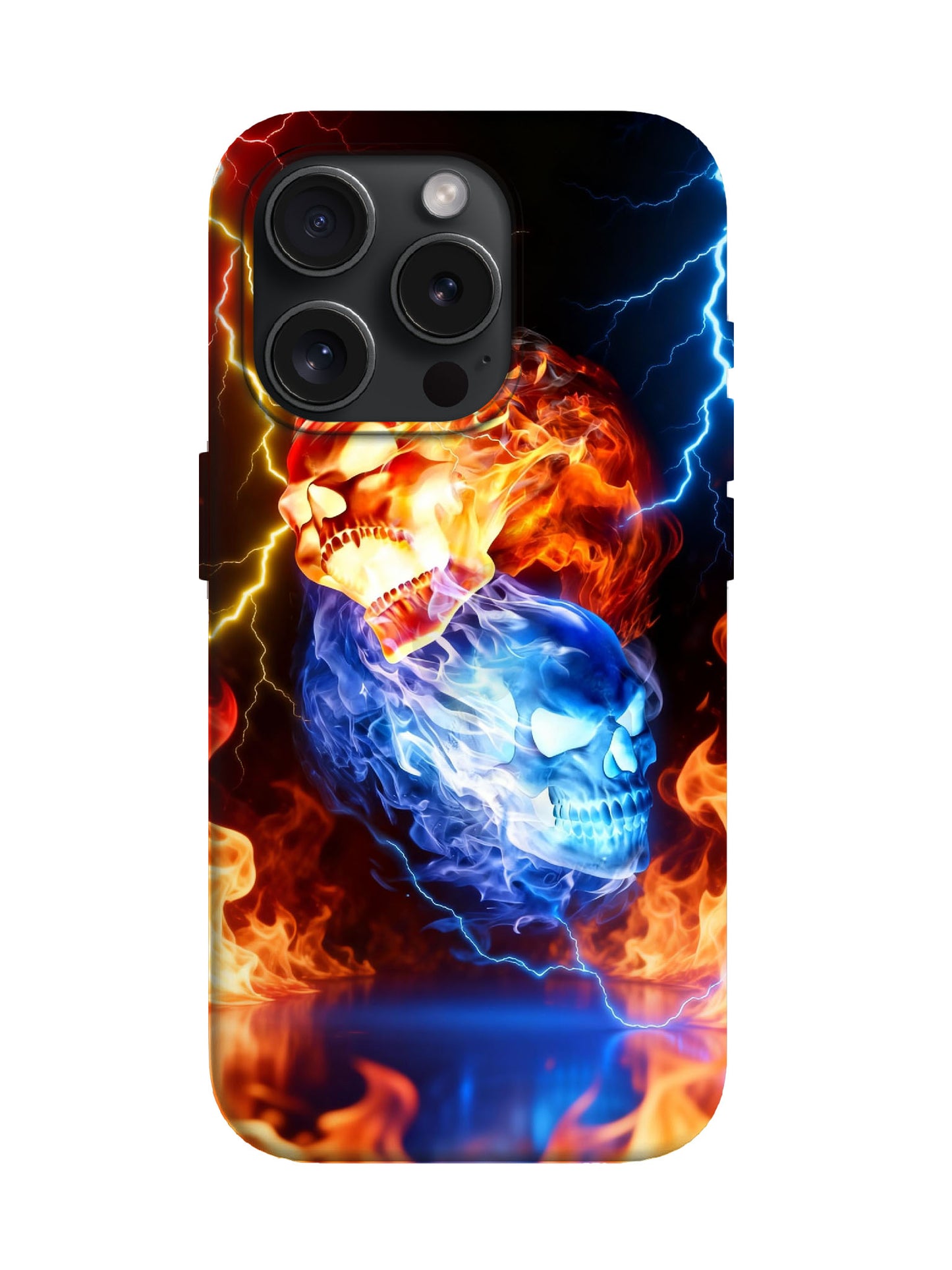 Dual Skull Flame and Lightning Edgy Cyberpunk Tough Phone Case