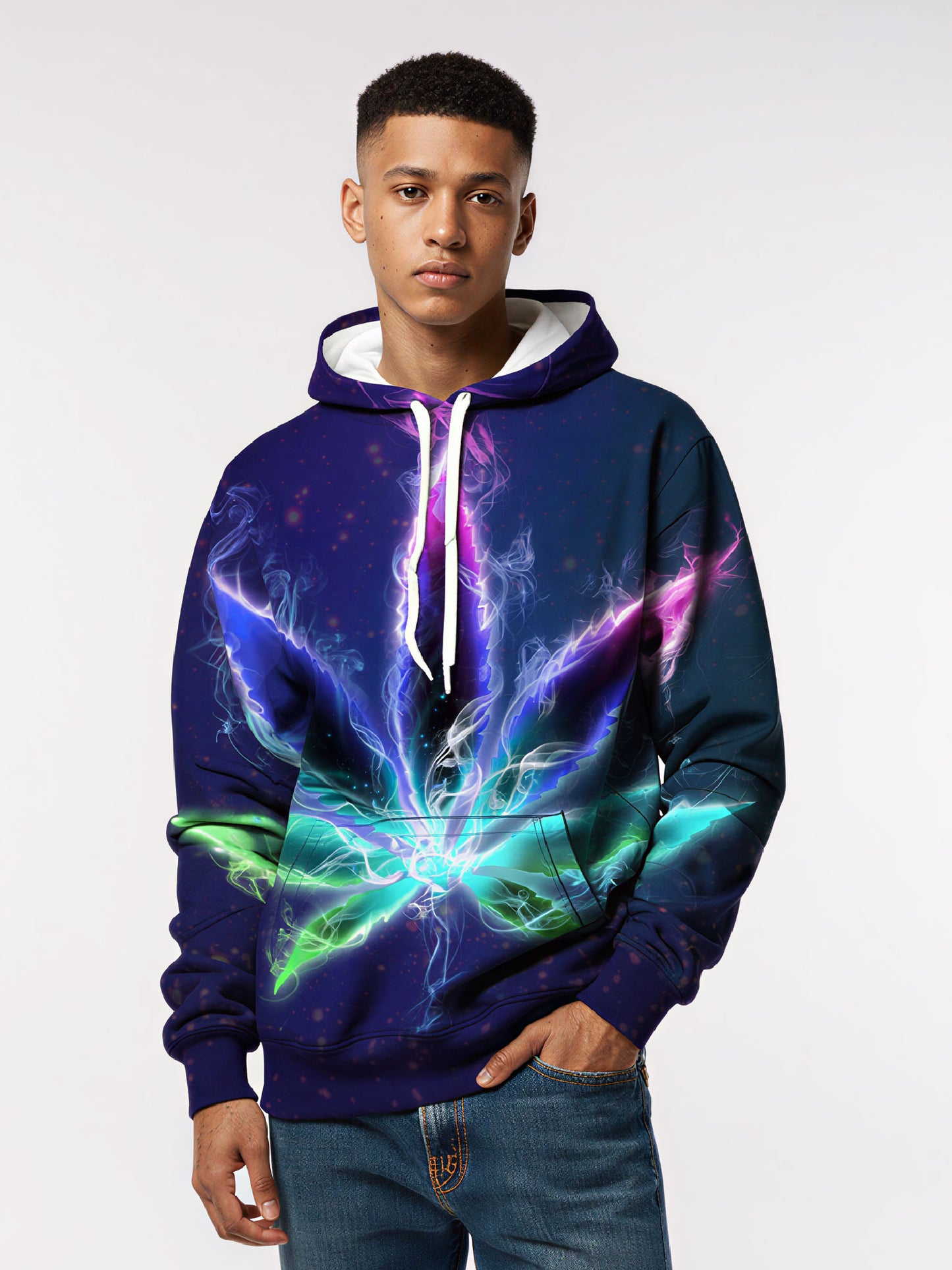 Neon Cannabis Leaf 3D All Over Print Hoodie Unisex Streetwear Cotton Blend