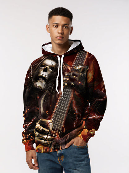 Hoodie 3D All Over Print Skull Guitar Rock Streetwear Unisex Cotton Blend
