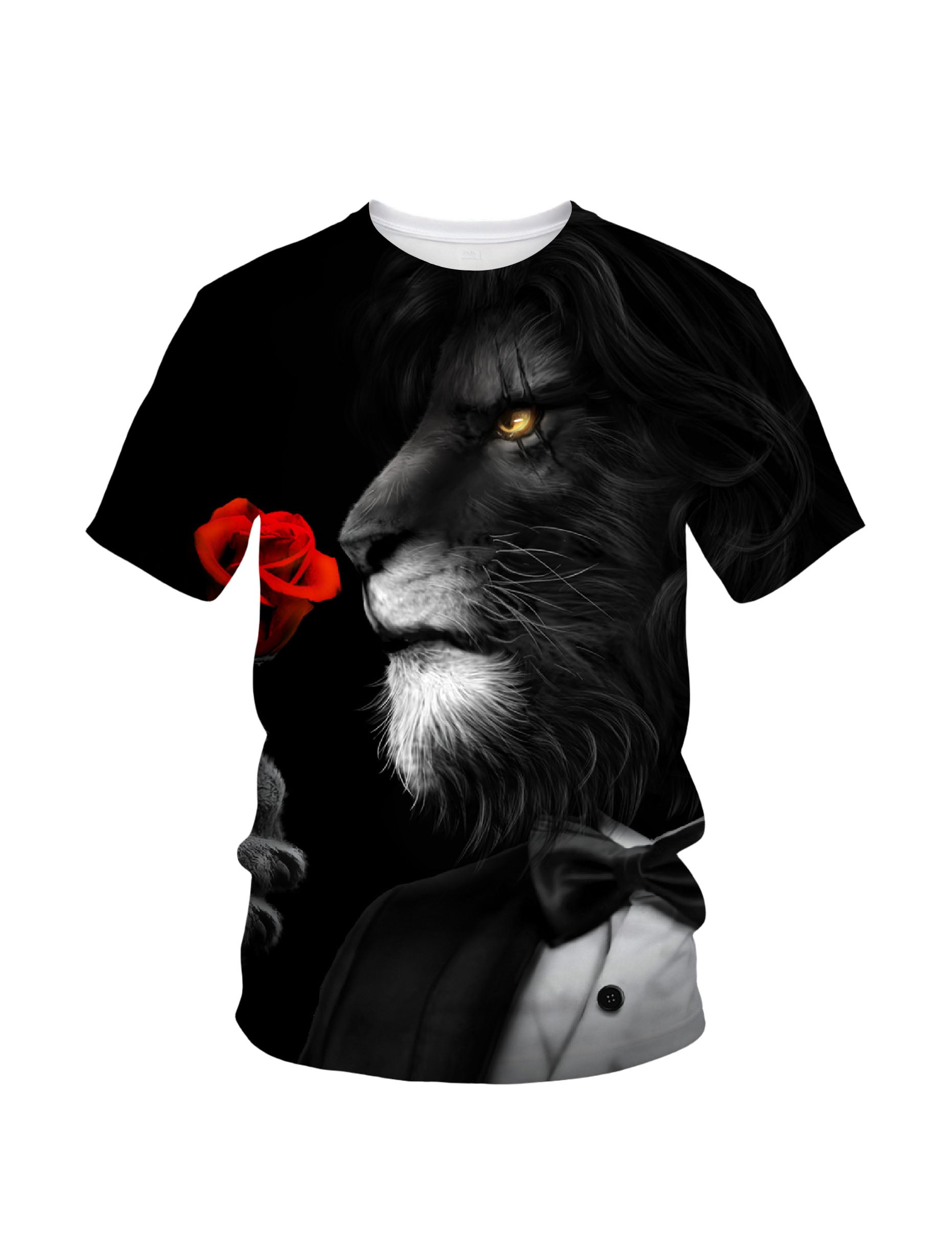 Lion in Suit with Red Rose 3D All Over Print T-Shirt for Men Women