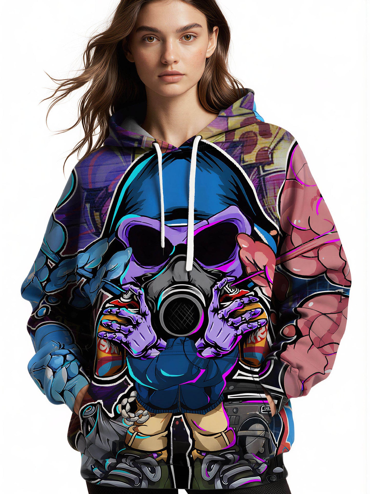3D All Over Print Hoodie Men Women Graffiti Skull Gas Mask Streetwear Fashion Pullover