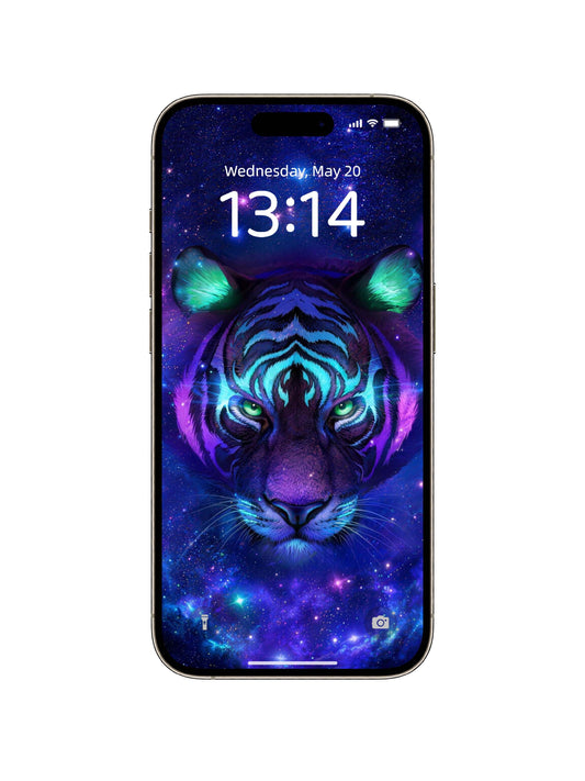 Neon Green Purple Galaxy Tiger Front Digital Wallpaper