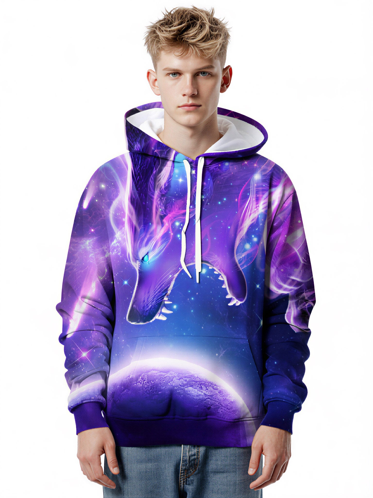 3D All Over Print Galaxy Wolf Hoodie | Unisex Cosmic Space Graphic Pullover