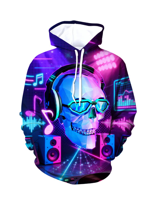 Neon Skull 3D All Over Print Hoodie for Men Women Streetwear Vibe