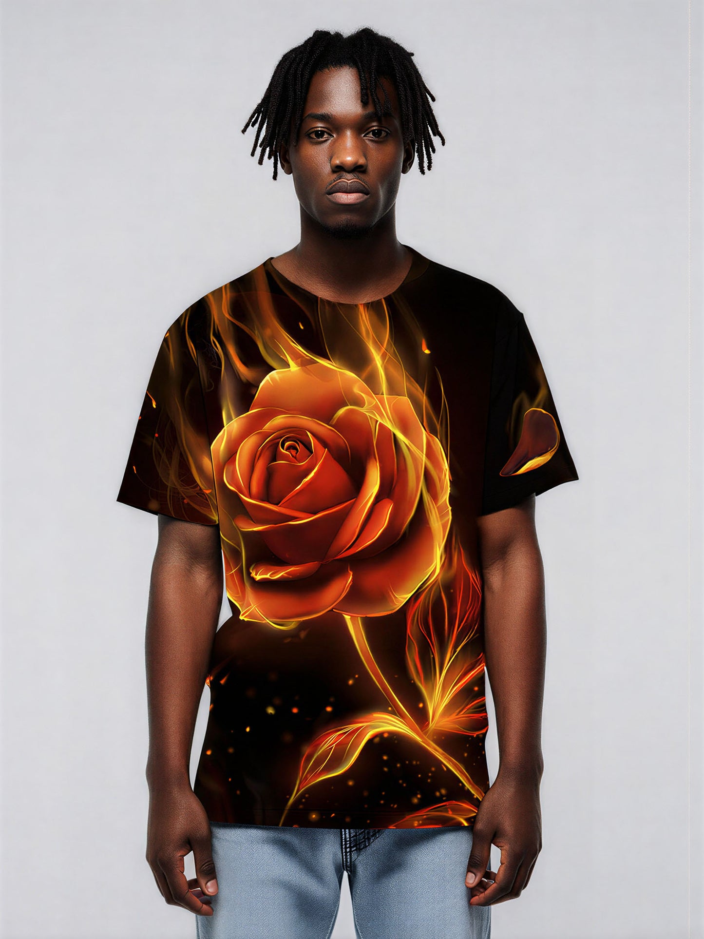 3D Fire Flower Flaming Rose Graphic All Over Print T-Shirt for Men Women