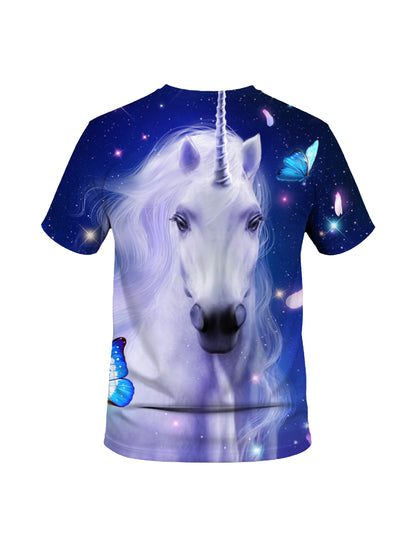 Unicorn 3D All Over Print T-Shirt for Men Women, Magical Starry Sky Butterfly Design