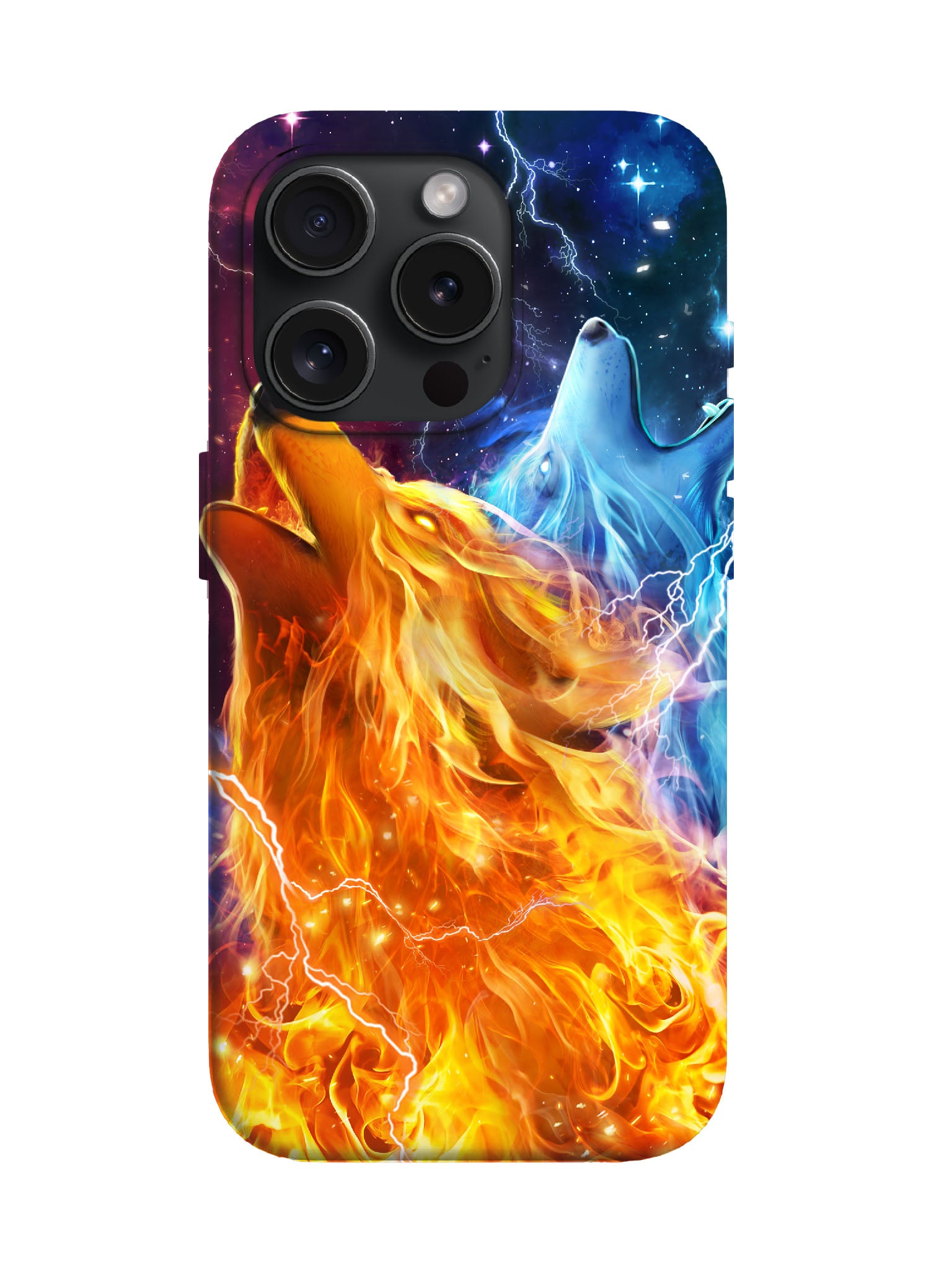 Flame and Lightning Wolf Cyberpunk Tough Phone Case