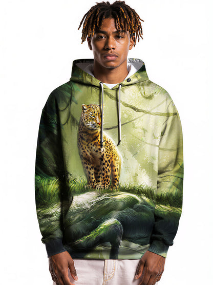 Leopard Jungle 3D All Over Print Hoodie for Men Women, Wild Animal Graphic Pullover Sweatshirt