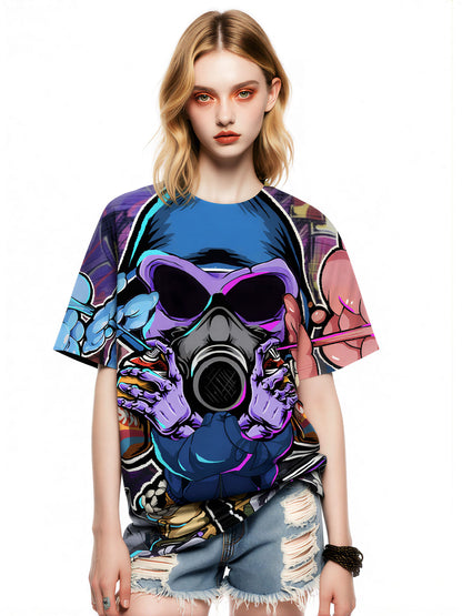 3D All Over Print T-Shirt Men Women Graffiti Skull Gas Mask Streetwear Graphic Pullover