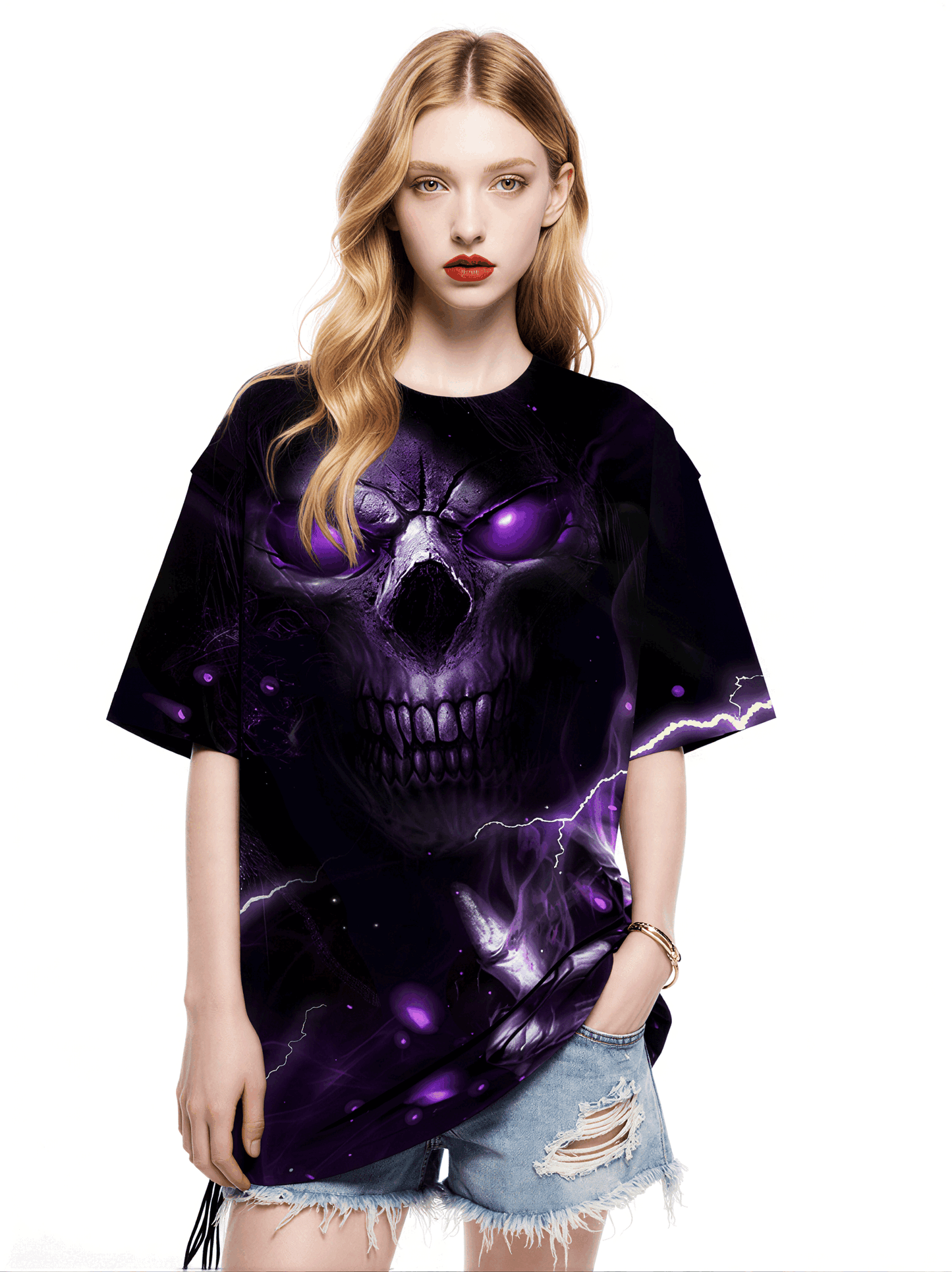 Men Women 3D All Over Print Skull Lightning T-Shirt Gothic Streetwear Graphic Sweatshirt