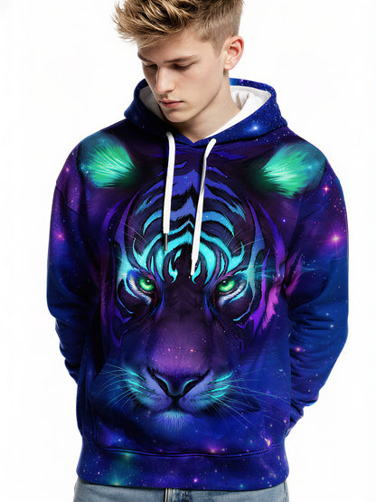 Men Women 3D All Over Print Galaxy Tiger Hoodie Sweatshirt Space Graphic Pullover