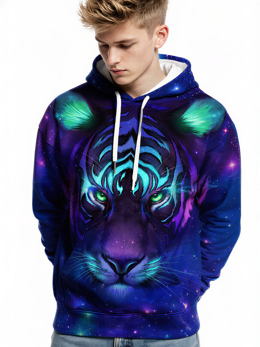 Men Women 3D All Over Print Galaxy Tiger Hoodie Sweatshirt Space Graphic Pullover
