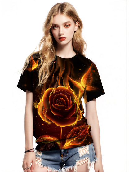 3D All Over Print Flaming Rose T-Shirt for Men Women, Fire Butterfly Graphic Streetwear Sweatshirt