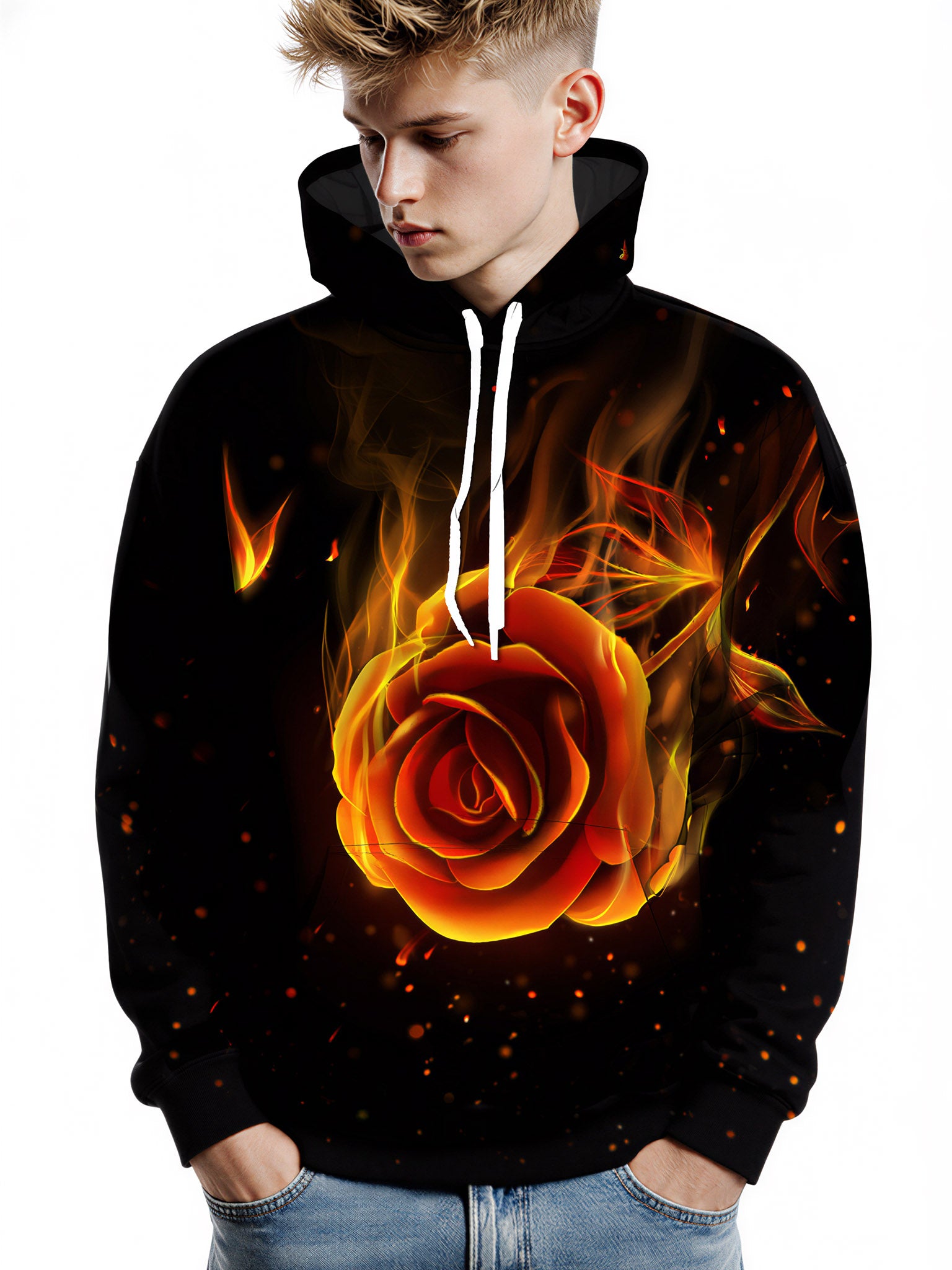 Flaming Rose 3D All Over Print Hoodie for Men Women, Fire Butterfly Design Unisex Streetwear