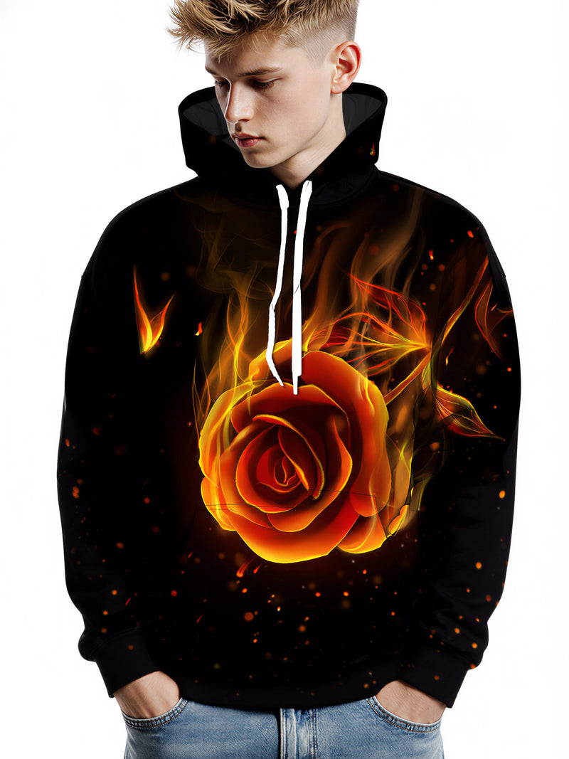 Flaming Rose 3D All Over Print Hoodie for Men Women, Fire Butterfly Design Unisex Streetwear