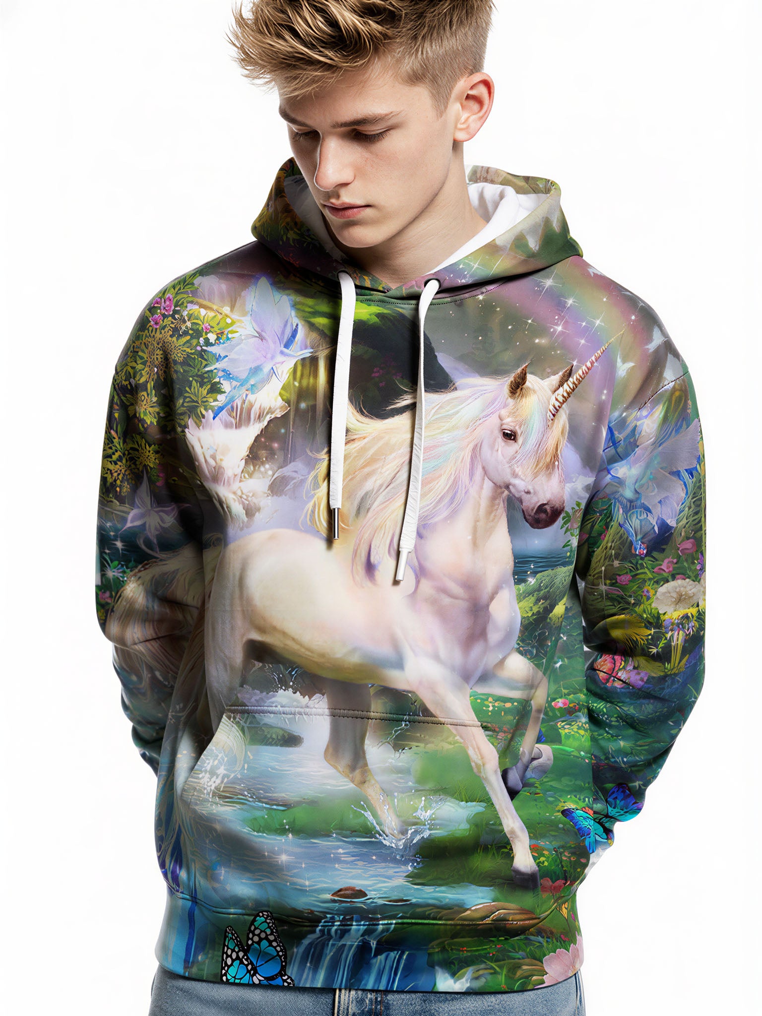 Unicorn 3D All Over Print Hoodie for Men Women Fantasy Forest Butterflies Sparkle Design