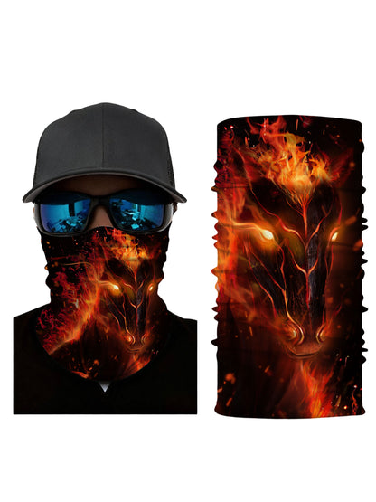 Tube Face Mask with 3D all over print fiery dragon head design, Streetwear aesthetic unisex breathable fabric for outdoor sports and urban styling