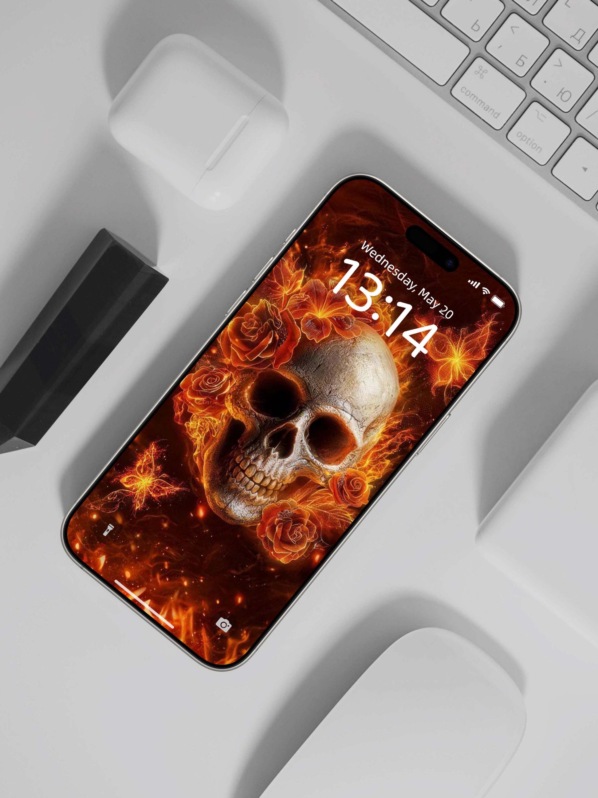 Fire Butterfly Floral Skull Digital Wallpaper