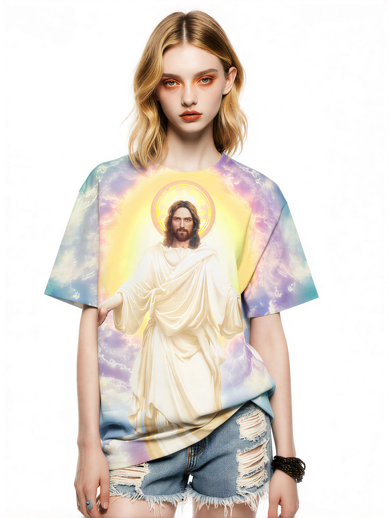 Jesus Christ 3D All Over Print T-Shirt for Men Women Divine Sky Halo Religious Graphic Sweatshirt