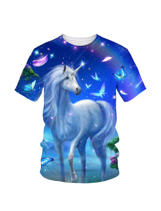 Unicorn 3D All Over Print T-Shirt for Men Women, Fantasy Starry Sky Butterfly Design