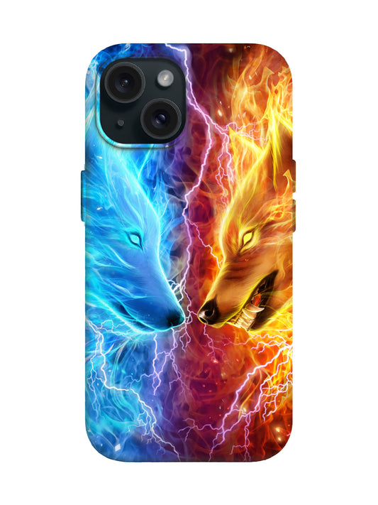 Dual Wolf Flame Lightning Edgy Tough Phone Case