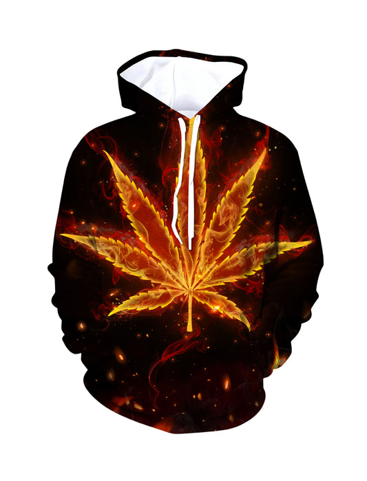 Fiery Glow Cannabis 3D Bold Urban Style Print Hoodie for Men & Women