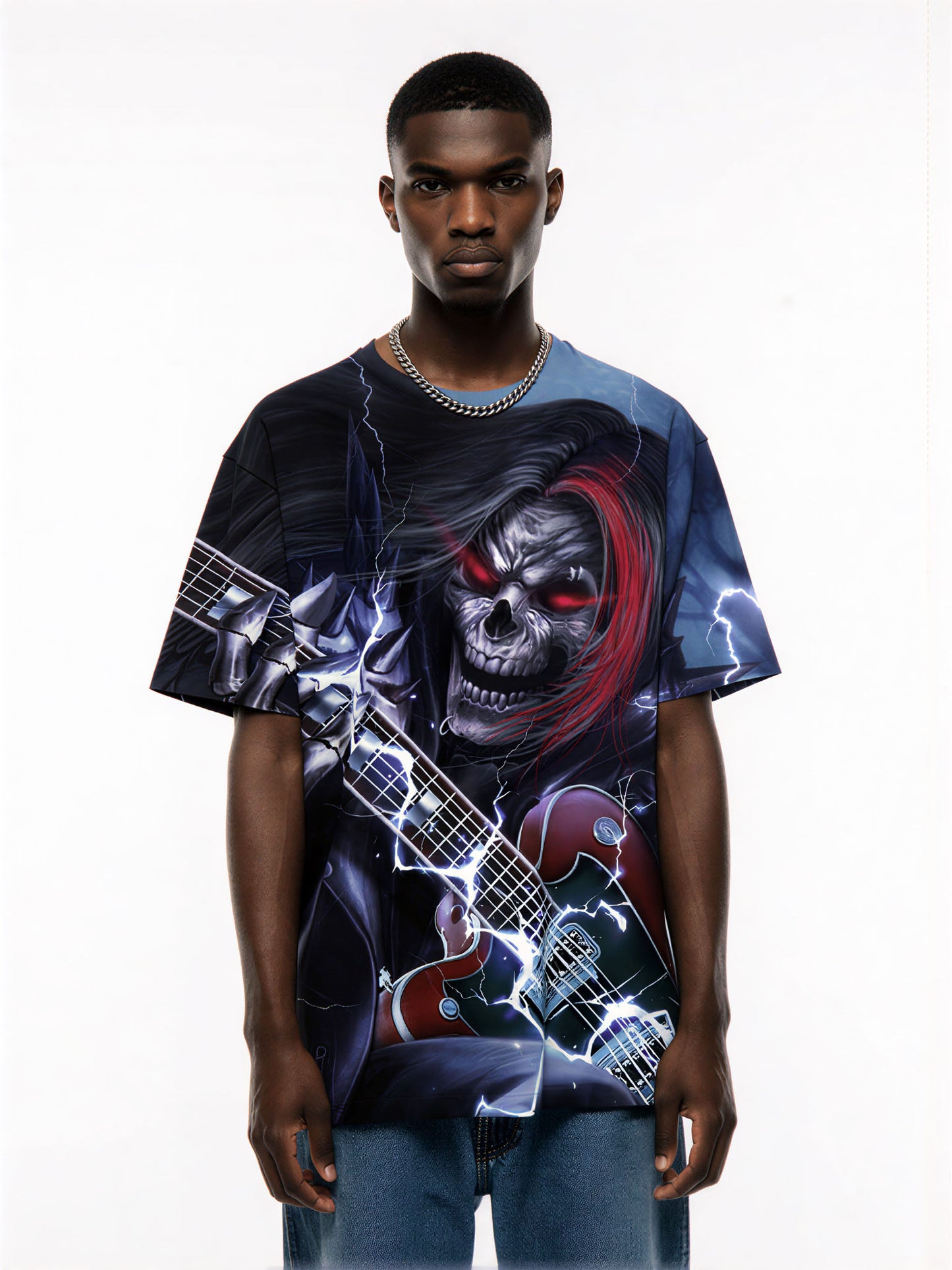 Men Women 3D All Over Print Skull Guitar Rock T-Shirt